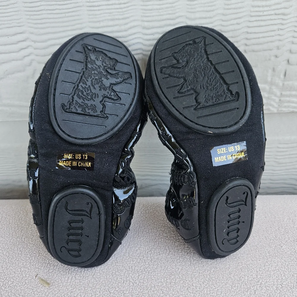 Juicy Couture Girl SZ 13 Black Logo Ballet Flat Dress Formal Shoe Slip-On Charm